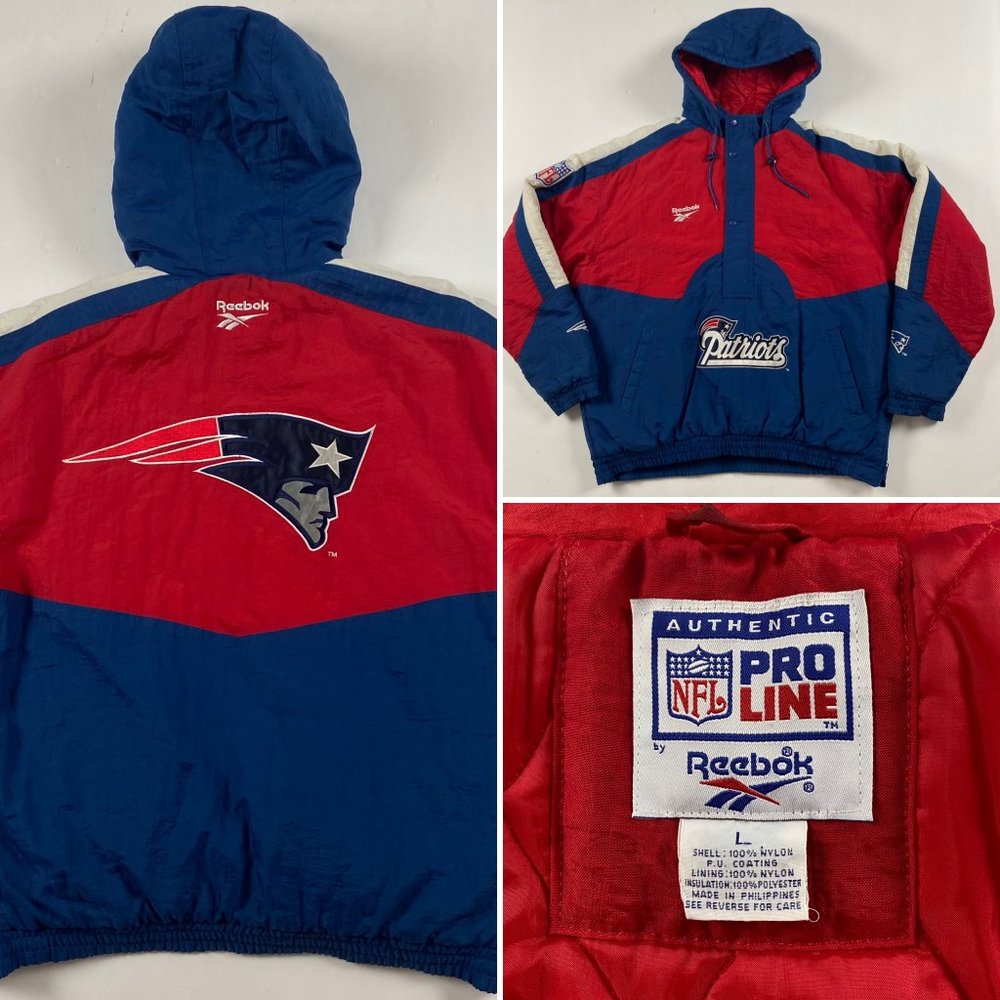 Vtg Reebok Authentic Pro Line New England Patriots Pullover Jacket Mens Large XL